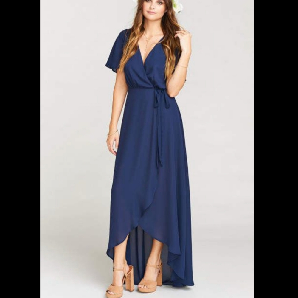 Show Me Your MuMu Navy Blue Wrap Maxi Dress